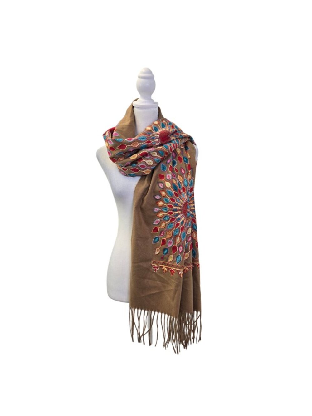 Unbranded Mandala Sunflower Embroidered Print Fringe Trim Shawl Scarf - Picture 2 of 3